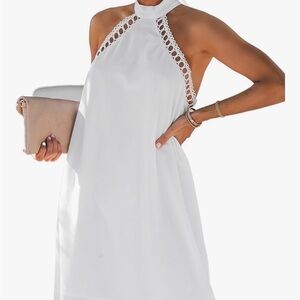 CUPSHE | White Lace Trim Halter Mini Dress